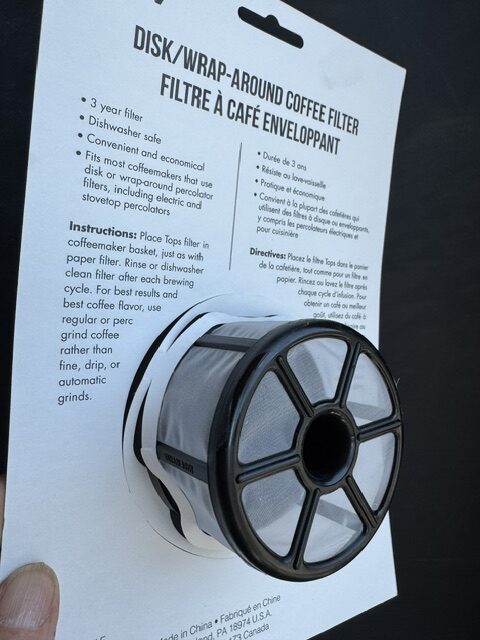 Tops Percolator Coffee Filter Back with instructions