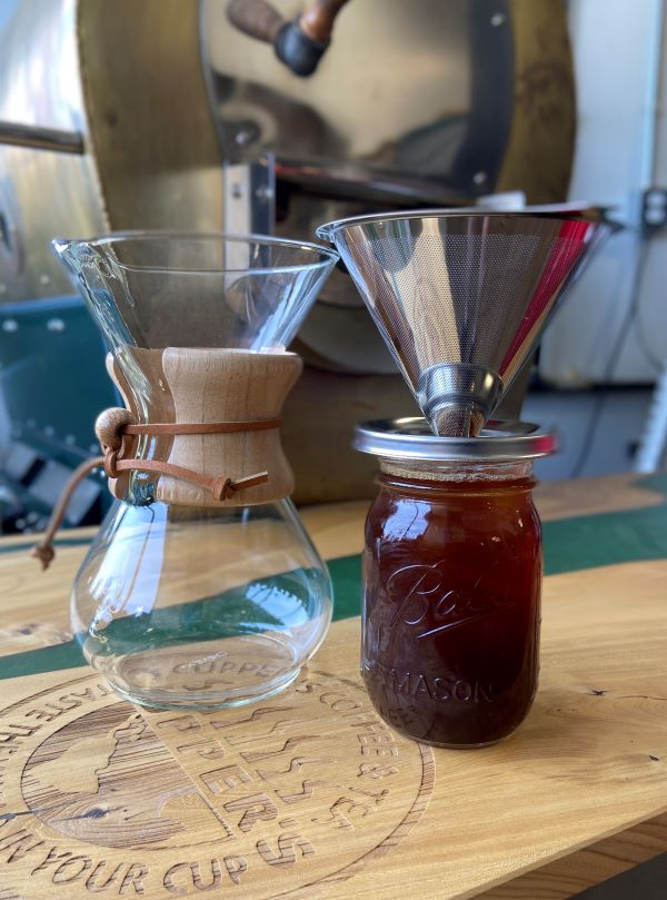 Spring blend coffee brewed in a chemex and a pour over coffee maker at Cupper's