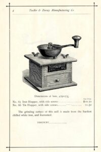 Black and white advertisement for a coffee mill from 1890's