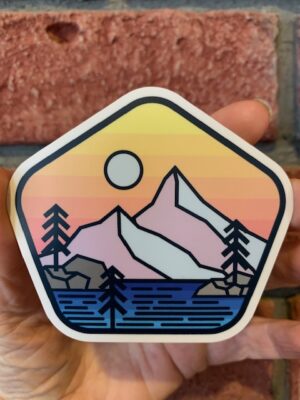 sticker mountain scene sunset sketch