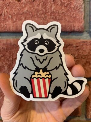 sticker raccoon with popcorn