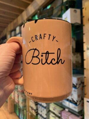 Prairie Chick crafty bitch mug in orange