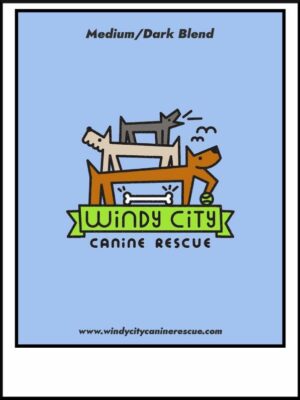 Windy City Canine Rescue coffee logo on a blue background