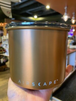 Airscape metal canister in brushed brass, 4 inches high