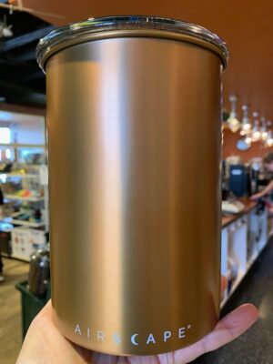 Airscape metal canister in brushed brass, 7 inches high