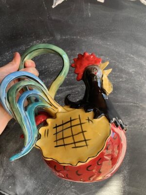 Blue Sky Clayworks Teapot Alberto Alto Red Rooster