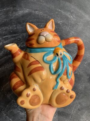 Blue Sky Clayworks Teapot Orange Cat