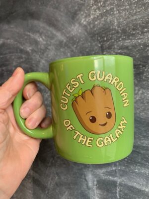 Green coffee mug featuring the cutest Marvel guardian of the galaxy, groot as a shoot