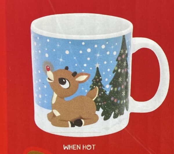 Rudolph the red nosed reindeer heat reactive mug while hot