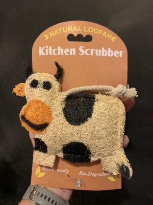 Loofah Art black and white Cow Scrubber