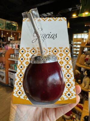 Red Calabaza Yerba Mate Gourd with Bombilla Straw