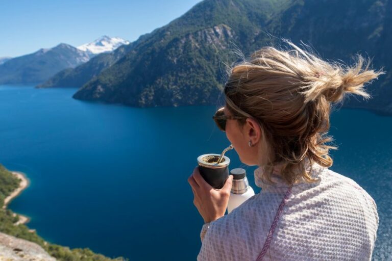 Woman in the mountains drinking yerba mate tea