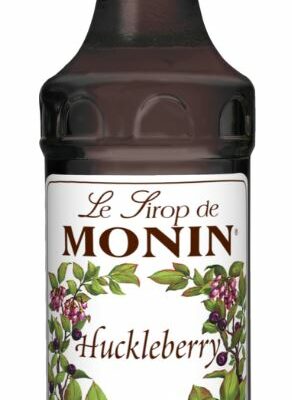 a bottle of Monin Huckleberry Syrup