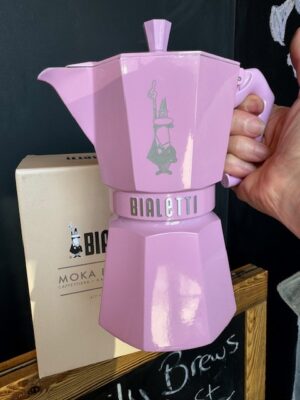 Bialetti Moka Espress 6 cup stovetop coffee brewer in pink