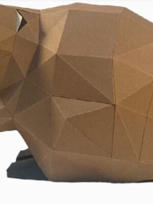 Poly Papercraft folded paper brown beaver with tree stump