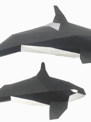 Poly Papercraft folded paper two swimming orcas