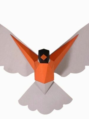 Poly Papercraft folded paper flying robin with outstretched wings