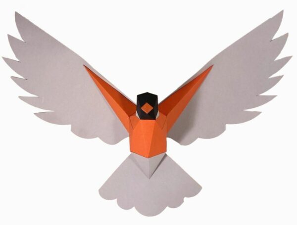 Poly Papercraft folded paper flying robin with outstretched wings