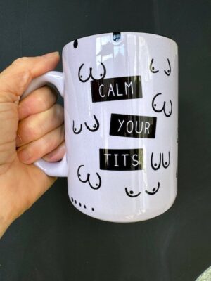 Purple Prairie Chick Mug with "Calm your tits"
