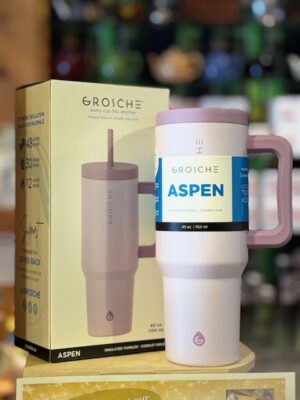 Grosche Aspen 40 ounce Lavender travel mug with 2 straws and cleaning brush