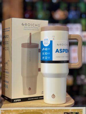 Grosche Aspen 40 ounce Cream white travel mug with 2 straws and cleaning brush