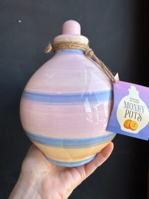 Money pot in pinkberry, with purple/blue, and pink