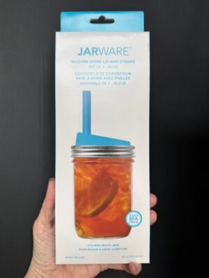 Jarware box with four drinking lids and straws in green for using with wide mouth mason jars