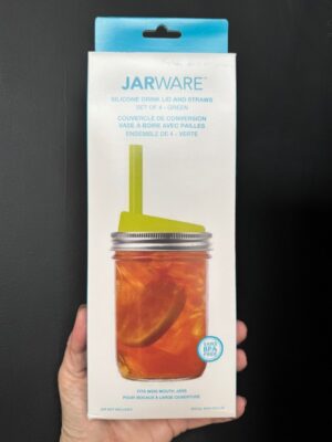 Jarware box with four drinking lids and straws in green for using with wide mouth mason jars
