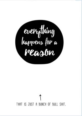 Prairie Chick Cards with a large black dot with text "Everything happens for a reason. That is just a bunch of bull shit", blank inside