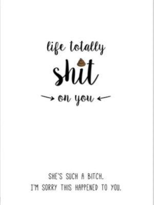 Prairie Chick Cards with text "Life totally shit on you. She's such a bitch. I'm sorry this happened to you", blank inside