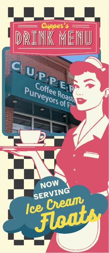 Cupper's Coffee ice cream float summer menu front cover