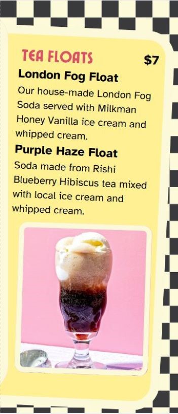 Cupper's Coffee ice cream float summer menu featuring our tea latte ice cream floats