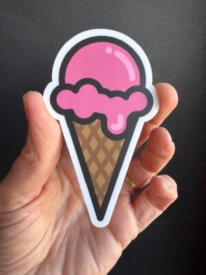 Vinyl sticker Ice cream cone with a pink scoop of ice cream