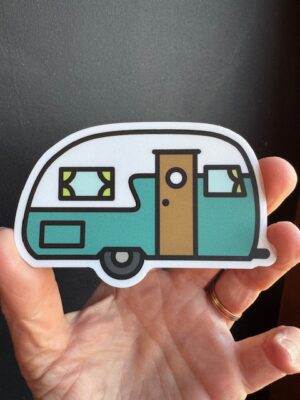 Vinyl sticker retro camper with a boler style trailer