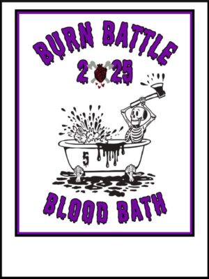 Burn Battle coffee 2025 Blood Bath with a skeleton raising an ax while in a bathtub