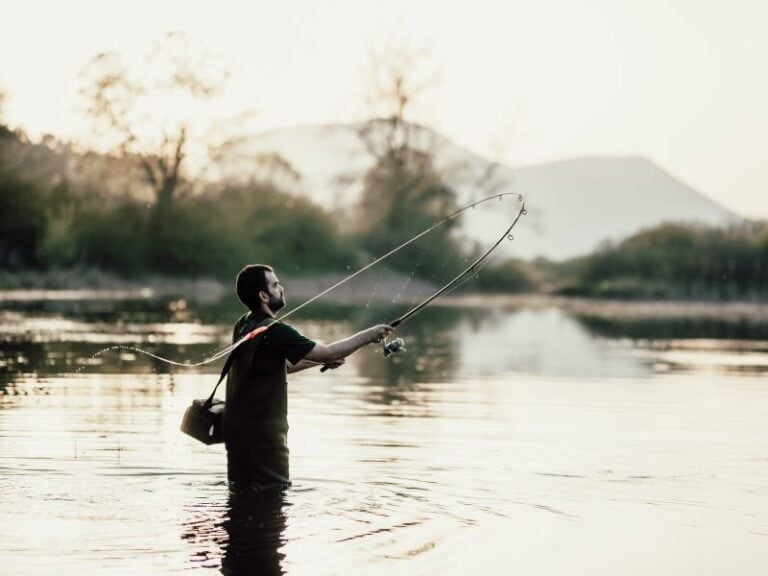 Fly fishing on a river in southern Alberta