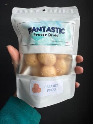 a bag of Fantastic Freeze Dried Caramel Puffs, or Werther's soft candies