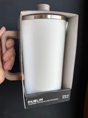 Grosche Dublin French Press in white with pale rose handle and top