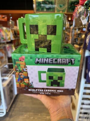 Green Minecraft Creeperhead Sculpted ceramic mug on it's box