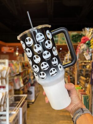 Nightmare Before Christmas Jack Skellington faces on a 40oz travel mug