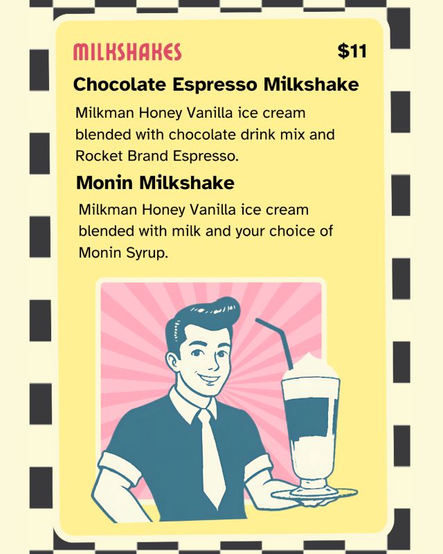 Cupper's Drink Menu with Milkshakes