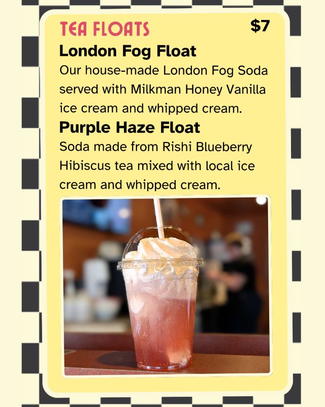 Cupper's Drink Menu with Tea ice cream floats