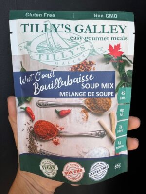 a bag of West Coast Bouillabaisse Soup Mix by Tilly's Galley