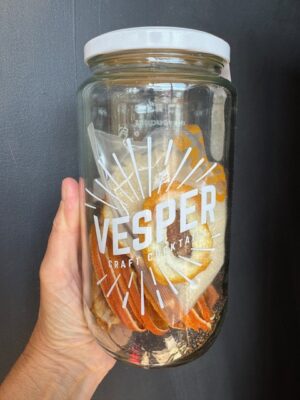 Vesper bourbon peach smash craft cocktail jar