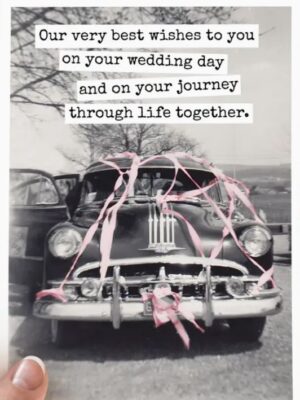 Raven's Rest Studio Card - Best wishes on your wedding. Old car decorated with bunting and ribbons