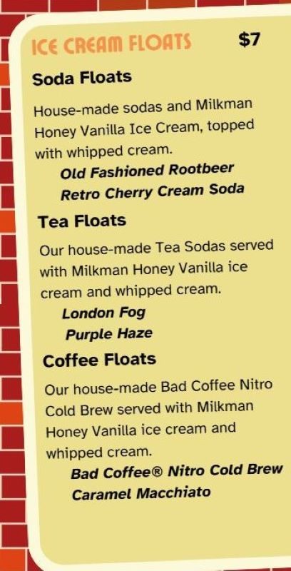 Cupper's Fall Menu with Fall drink specials featuring ice cream floats