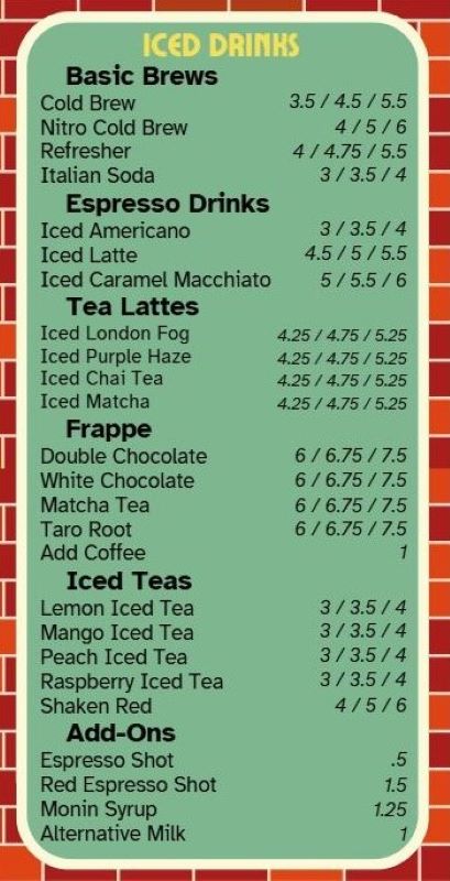 Cupper's Fall Menu with Fall drink specials featuring iced drinks