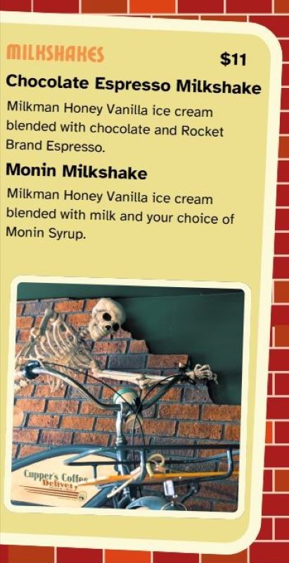 Cupper's Fall Menu with Fall drink specials featuring milkshakes