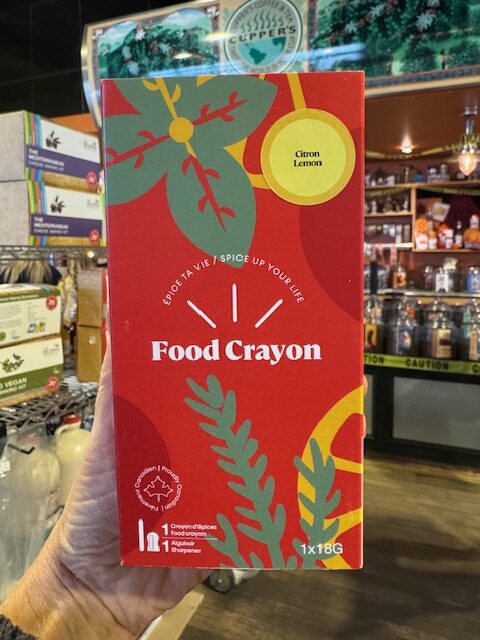 Food crayon gift box, one lemon crayon and a sharpener in bright red box