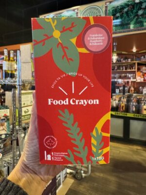 Food crayon gift box, one raspberry Balsamic crayon and a sharpener in bright red box